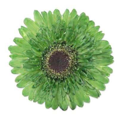 Alternate image for Natural Gerbera Flower Brooch in Moss Green from Thailand Splendid Petals in Moss Green