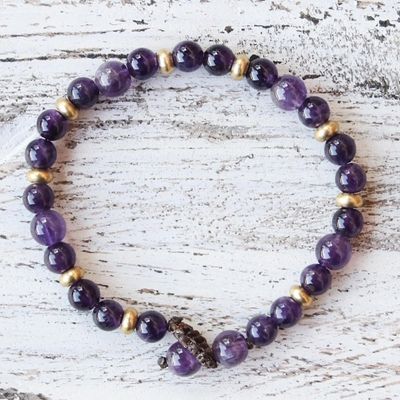 Alternate image for Amethyst and Brass Beaded Bracelet from Thailand Beautiful Thai in Purple