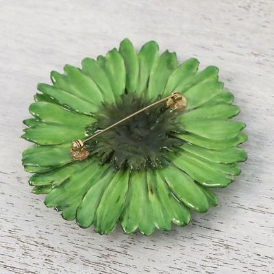Alternate image for Natural Gerbera Flower Brooch in Moss Green from Thailand Splendid Petals in Moss Green