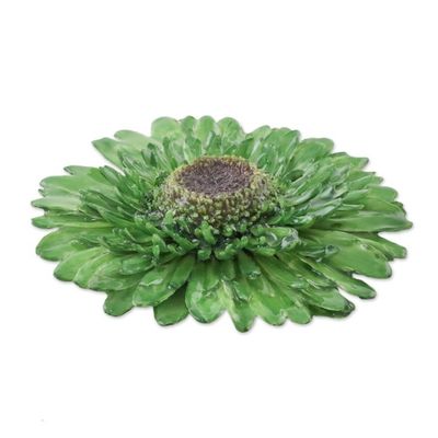 Alternate image for Natural Gerbera Flower Brooch in Moss Green from Thailand Splendid Petals in Moss Green