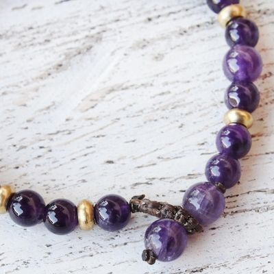 Alternate image for Amethyst and Brass Beaded Bracelet from Thailand Beautiful Thai in Purple