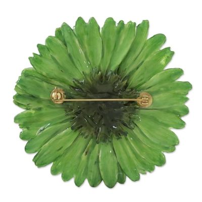Alternate image for Natural Gerbera Flower Brooch in Moss Green from Thailand Splendid Petals in Moss Green