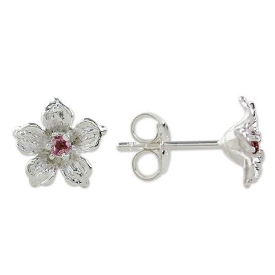 Alternate image for Sterling Silver Pink Tourmaline Floral Stud Earrings Winter Blooms