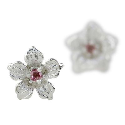 Alternate image for Sterling Silver Pink Tourmaline Floral Stud Earrings Winter Blooms
