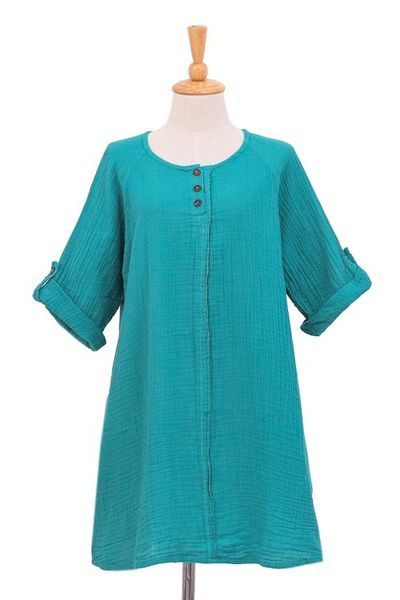 Alternate image for Artisan Crafted Cotton Tunic Fresh Breeze in Sea Green