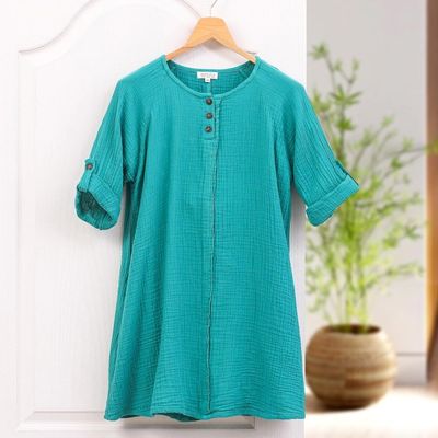Alternate image for Artisan Crafted Cotton Tunic Fresh Breeze in Sea Green