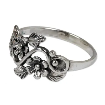 Alternate image for Flower and Leaf Sterling Silver Band Ring from Thailand Siam Bouquet
