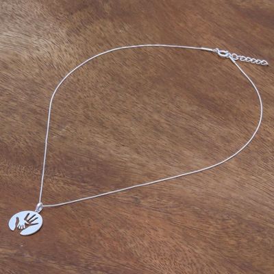 Alternate image for Hand Motif Inspirational Sterling Silver Pendant Necklace Generations