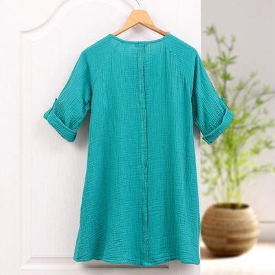 Alternate image for Artisan Crafted Cotton Tunic Fresh Breeze in Sea Green