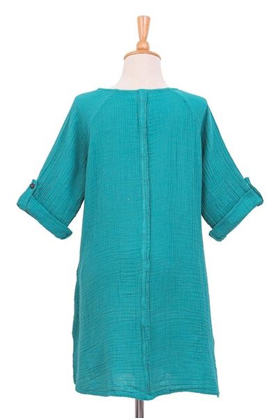 Alternate image for Artisan Crafted Cotton Tunic Fresh Breeze in Sea Green