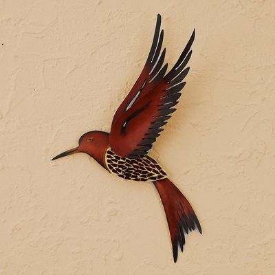 Alternate image for Unique Steel Bird Wall Art Ruby Breasted Hummingbird
