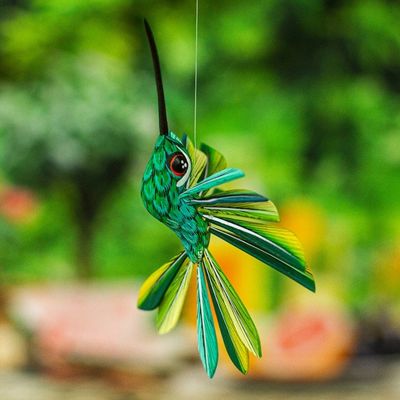 Alternate image for Hand-Painted Green Copal Wood Alebrije Bird Ornament Jungle Plumage