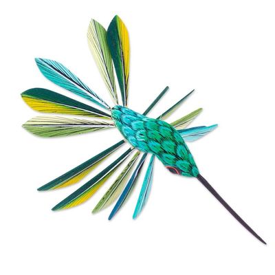 Alternate image for Hand-Painted Green Copal Wood Alebrije Bird Ornament Jungle Plumage