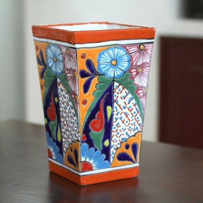 Alternate image for Hand-Painted Talavera Ceramic Vase Crafted in Mexico Talavera Symmetry