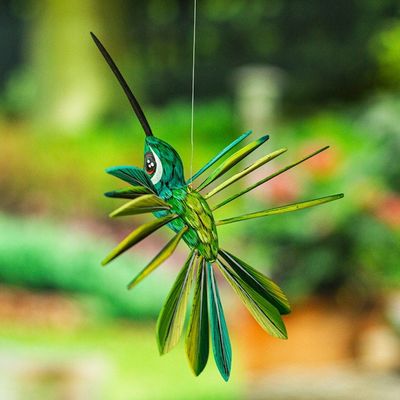 Alternate image for Hand-Painted Green Copal Wood Alebrije Bird Ornament Jungle Plumage
