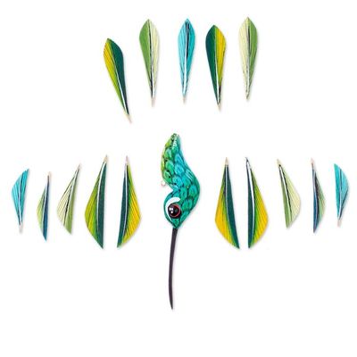 Alternate image for Hand-Painted Green Copal Wood Alebrije Bird Ornament Jungle Plumage