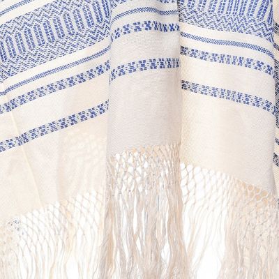 Alternate image for Hand Woven All Cotton Rebozo in Blue and Off-White Oaxacan Rhythm in Sapphire