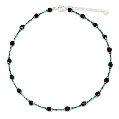 Alternate image for Handcrafted Onyx, Calcite and Sterling Silver Choker Floral Nights