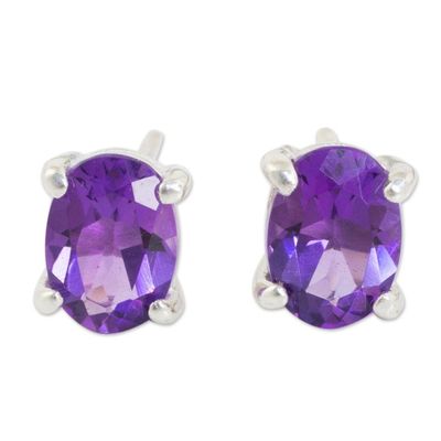 Alternate image for Amethyst Stud Earrings Sterling Silver Thai Jewelry Sparkling
