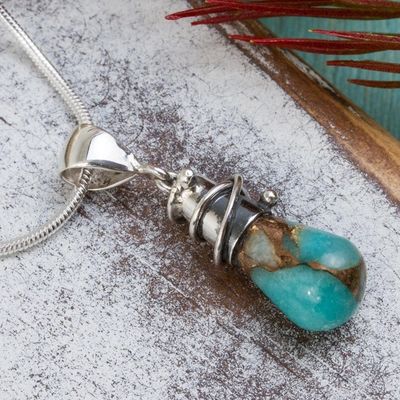 Image for Artisanal Taxco Silver Necklace with Amazonite Golden Sea Currents