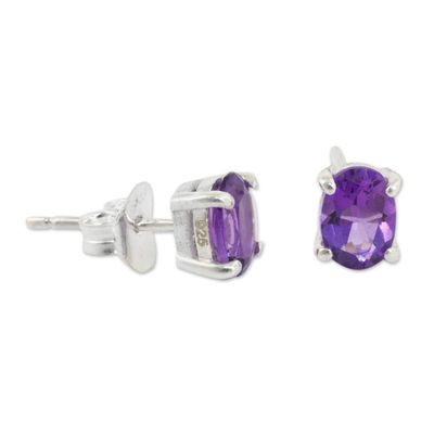 Alternate image for Amethyst Stud Earrings Sterling Silver Thai Jewelry Sparkling