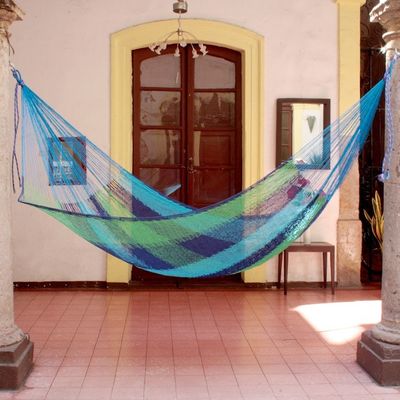 Alternate image for Fair Trade Mexican Cotton Striped Mayan Hammock Double Ocean Dreams