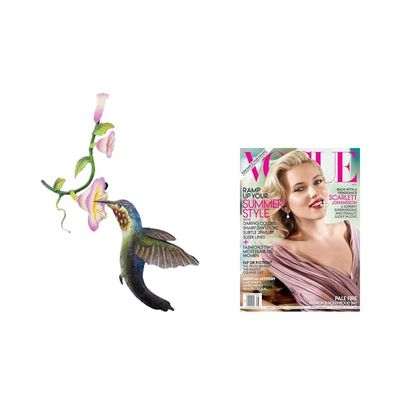 Alternate image for Handcrafted Bird Metal Art for the Wall Hummingbird and Hollyhocks