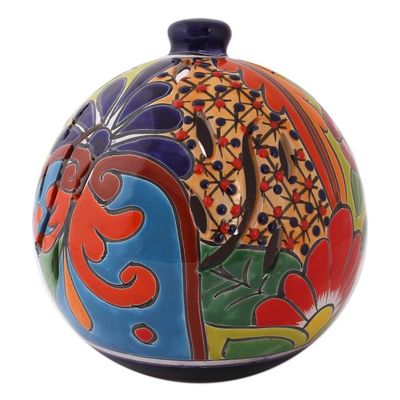 Alternate image for Round Talavera-Style Ceramic Lantern from Mexico Round Talavera