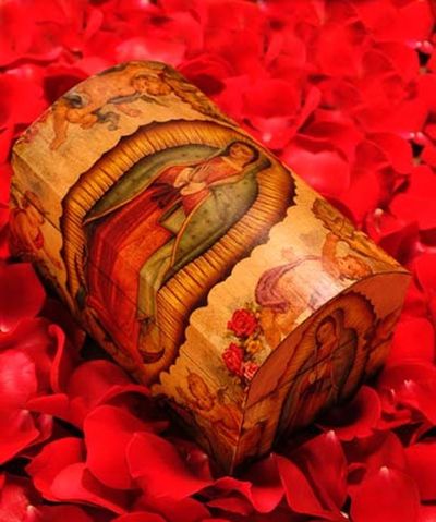 Alternate image for Handmade Catholic Decoupage Wood Chest Virgin of Guadalupe