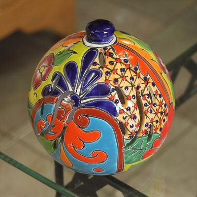 Alternate image for Round Talavera-Style Ceramic Lantern from Mexico Round Talavera