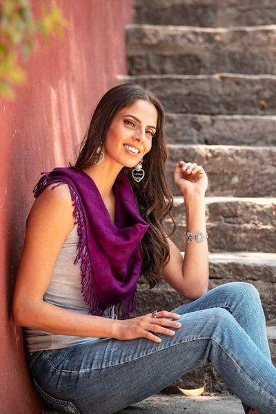 Alternate image for Handwoven Square Cotton Scarf in Mulberry from Mexico Mulberry Stripes