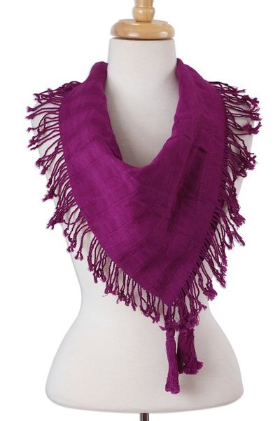Alternate image for Handwoven Square Cotton Scarf in Mulberry from Mexico Mulberry Stripes