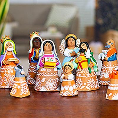 Alternate image for Handcrafted Ceramic Nativity Scene Bells 11 pieces Nativity Scene Bells