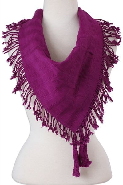 Alternate image for Handwoven Square Cotton Scarf in Mulberry from Mexico Mulberry Stripes