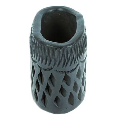 Alternate image for Barro Negro Black Ceramic Mini Flower Pot Handmade in Mexico Oval Diamonds