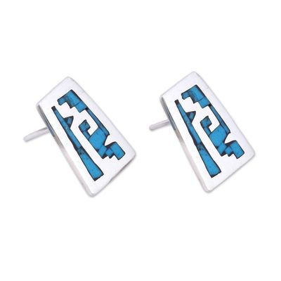 Alternate image for Pre-Hispanic Sterling Silver Drop Earrings from Mexico Sky Blue Pyramids