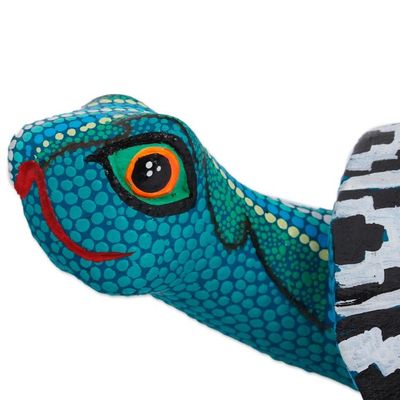 Alternate image for Wood Alebrije Tortoise Sculpture in Blue from Mexico Blue Tortoise