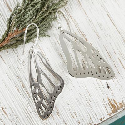Alternate image for Sterling Silver Butterfly Wing Dangle Earrings from Mexico Lovely Wings