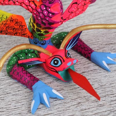 Alternate image for Colorful Hand Carved and Painted Dragon Alebrije Figurine Acrobatic Dragon