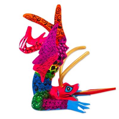 Alternate image for Colorful Hand Carved and Painted Dragon Alebrije Figurine Acrobatic Dragon