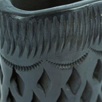 Alternate image for Barro Negro Black Ceramic Mini Flower Pot Handmade in Mexico Oval Diamonds