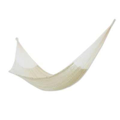 Alternate image for Hand Crafted Off White Cotton Mayan Hammock Single Caribbean Beach