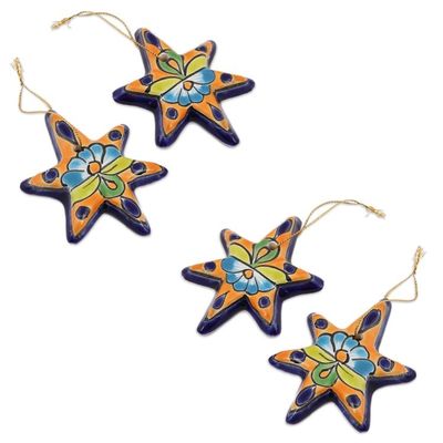Alternate image for Talavera Ceramic Star Ornaments Crafted in Mexico Set of 4 Talavera Stars