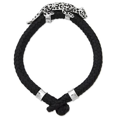 Alternate image for Hand Made Leather Sterling Silver Braided Bracelet Mexico Life of the Jaguar