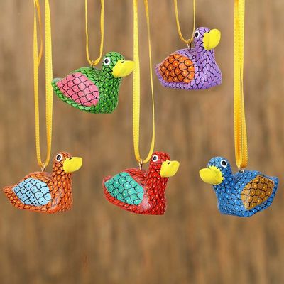 Alternate image for Painted Wood Alebrije Duck Ornaments Set of 5 from Mexico Sweet Ducks