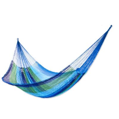 Alternate image for Double Mayan Rope Style Nylon Hammock Handmade in Mexico Sea Breeze