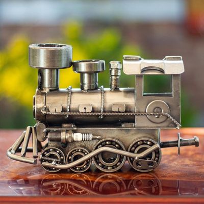 Alternate image for Unique Recycled Metal Rustic Train Sculpture 11 Inch Rustic Locomotive