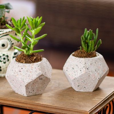 Alternate image for Small Polygonal Reclaimed Stone Flower Pots Pair Modern Polygon