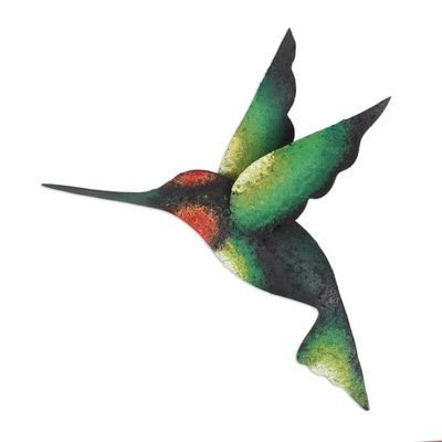 Alternate image for Green Hummingbird Artisan Handcrafted Steel Wall Sculpture Delightful Green Hummingbird