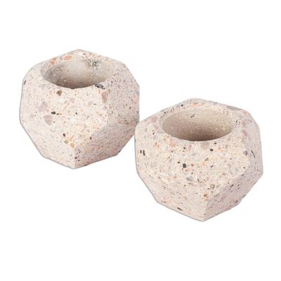 Alternate image for Small Polygonal Reclaimed Stone Flower Pots Pair Modern Polygon